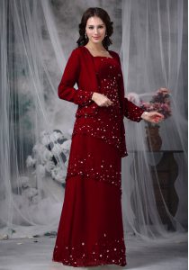 Elegant Rust Red Empire Beading Mother Dresses Zipper Chiffon Sleeveless Floor Length