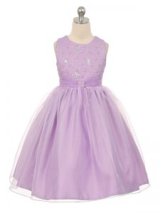 Scoop Sleeveless Lace Up Little Girls Pageant Dress Wholesale Lavender Tulle