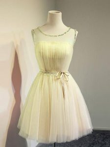 Fine Gold Quinceanera Court of Honor Dress Prom and Party and Wedding Party with Belt Scoop Sleeveless Lace Up