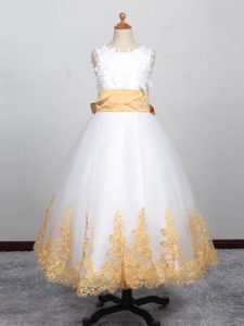 Scoop Sleeveless Child Pageant Dress Floor Length Appliques White Tulle