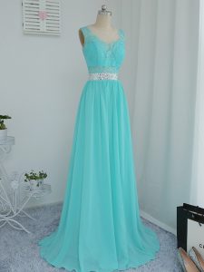 Sophisticated Sleeveless Sweep Train Side Zipper Beading and Lace Damas Dress
