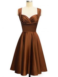 Chocolate Lace Up Straps Ruching Dama Dress Taffeta Sleeveless