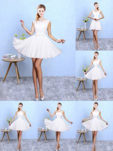 Super Chiffon Sleeveless Knee Length Quinceanera Court Dresses and Lace and Appliques
