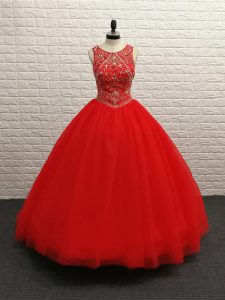 Clearance Sleeveless Beading Zipper Quinceanera Gown with Red Brush Train