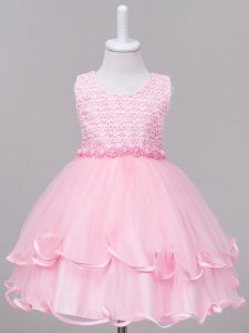 Baby Pink Pageant Gowns Wedding Party with Lace Scoop Sleeveless Zipper
