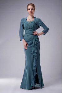 Lovely Straps Sleeveless Mother Dresses Floor Length Beading Navy Blue Chiffon