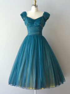 Teal V-neck Zipper Ruching Quinceanera Court Dresses Cap Sleeves