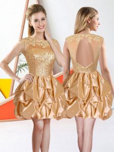 New Arrival Champagne Vestidos de Damas Prom and Party with Beading and Lace and Ruffles Bateau Sleeveless Backless