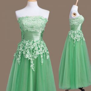 Glamorous Tulle Sleeveless Tea Length Dama Dress and Appliques