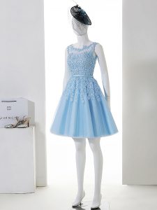 Perfect Sleeveless Mini Length Lace Zipper Quinceanera Dama Dress with Baby Blue
