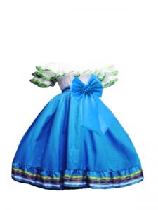 Wonderful Baby Blue Taffeta Lace Up Little Girl Pageant Gowns Short Sleeves Floor Length Ruffled Layers and Bowknot
