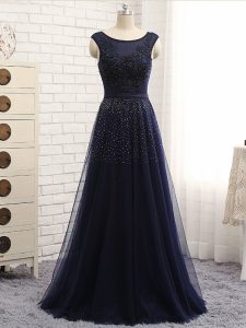 Admirable Navy Blue Scoop Neckline Beading Mother Of The Bride Dress Sleeveless Zipper