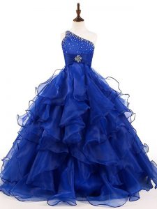 Royal Blue Sleeveless Beading and Ruffles Floor Length Little Girls Pageant Gowns