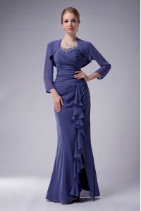 Custom Design Mermaid Mother Of The Bride Dress Blue Straps Chiffon Sleeveless Floor Length Zipper