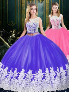 Sleeveless Clasp Handle Floor Length Appliques and Embroidery Quinceanera Gown