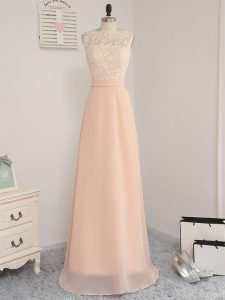 Peach Quinceanera Court of Honor Dress Prom and Party with Lace Bateau Sleeveless Backless