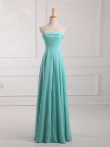 Empire Vestidos de Damas Aqua Blue Strapless Chiffon Sleeveless Floor Length Lace Up