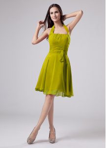 Top Selling Ruching Mother Of The Bride Dress Olive Green Zipper Sleeveless Knee Length