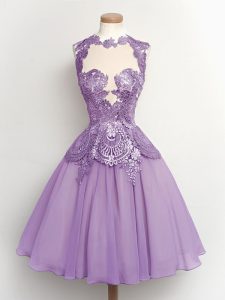 Wonderful Lace Quinceanera Court Dresses Lavender Lace Up Sleeveless Knee Length