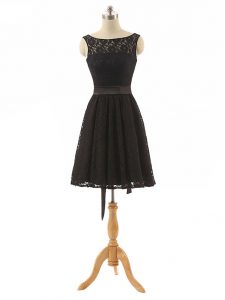 Exquisite Bateau Sleeveless Zipper Dama Dress for Quinceanera Black Lace