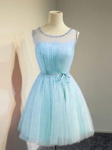 Aqua Blue Lace Up Scoop Belt Court Dresses for Sweet 16 Tulle Sleeveless