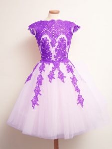 Glorious Multi-color Court Dresses for Sweet 16 Prom and Party and Wedding Party with Appliques Scalloped Sleeveless Lace Up