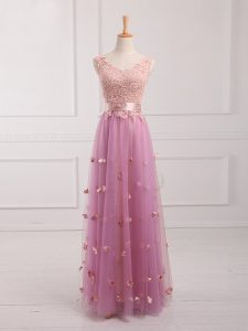 Floor Length Empire Sleeveless Lilac Quinceanera Court Dresses Lace Up