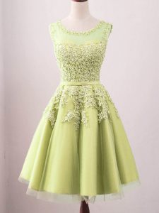 Custom Made Yellow A-line Scoop Sleeveless Tulle Knee Length Lace Up Lace Quinceanera Court of Honor Dress