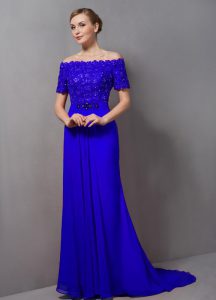 Cheap Zipper Mother Of The Bride Dress Royal Blue for Prom and Party with Lace Sweep Train