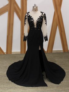 Classical Chiffon Long Sleeves Mother of the Bride Dress Brush Train and Lace and Appliques