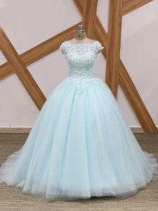 Scoop Sleeveless Tulle Quince Ball Gowns Beading and Lace Brush Train Zipper