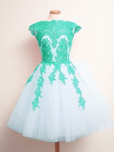 Shining Scalloped Sleeveless Tulle Damas Dress Appliques Lace Up