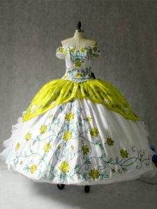 Discount Off The Shoulder Cap Sleeves Lace Up Sweet 16 Dress Multi-color Organza and Taffeta