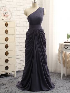 Stunning Grey Zipper One Shoulder Pick Ups Damas Dress Chiffon Sleeveless