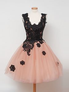 Fantastic Peach Sleeveless Knee Length Lace Zipper Quinceanera Dama Dress