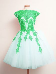 Beauteous White Lace Up Dama Dress for Quinceanera Appliques Sleeveless Mini Length
