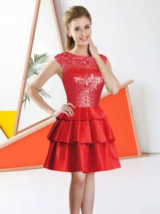Red Backless Bateau Beading and Lace Quinceanera Court Dresses Tulle Sleeveless