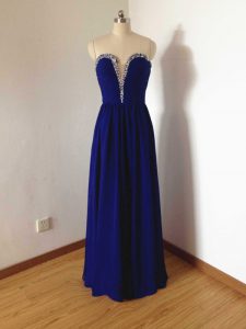 Beautiful Sweetheart Sleeveless Dama Dress for Quinceanera Floor Length Beading Royal Blue Chiffon