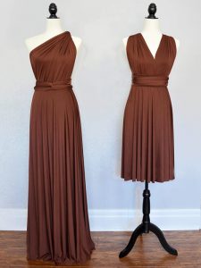 Floor Length Empire Sleeveless Brown Quinceanera Court of Honor Dress Lace Up