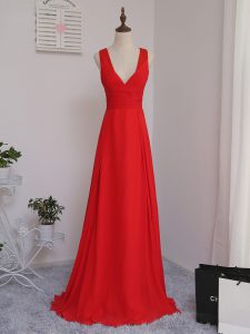 Flirting Red Sleeveless Ruching Floor Length Quinceanera Court of Honor Dress