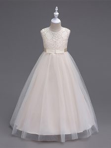 Lace Glitz Pageant Dress Champagne Zipper Sleeveless Floor Length
