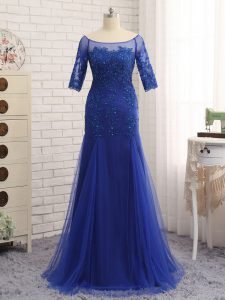 Royal Blue Zipper Mother Of The Bride Dress Lace and Appliques Half Sleeves