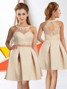 Halter Top Sleeveless Damas Dress Knee Length Lace Champagne Chiffon