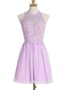 Elegant Knee Length Lace Up Quinceanera Court Dresses Lavender for Prom and Party and Wedding Party with Appliques