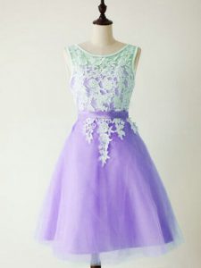 Customized Lavender A-line Scoop Sleeveless Tulle Knee Length Lace Up Lace Damas Dress