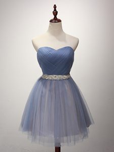 Fitting Blue Sweetheart Neckline Beading and Ruching Damas Dress Sleeveless Lace Up