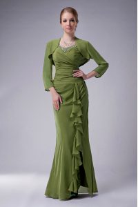 Fitting Floor Length Mermaid Sleeveless Olive Green Mother of the Bride Dress Zipper