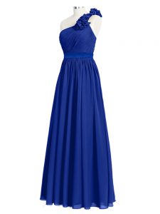 Royal Blue Dama Dress Prom and Party with Ruffles and Ruching One Shoulder Sleeveless Zipper