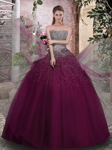 Glorious Purple Strapless Lace Up Beading Vestidos de Quinceanera Sleeveless