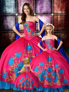 Pretty Floor Length Hot Pink Quinceanera Gown Strapless Sleeveless Lace Up